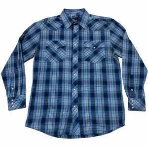 GIOBERTI Italy Blue Plaid Button Down Shirt Medium